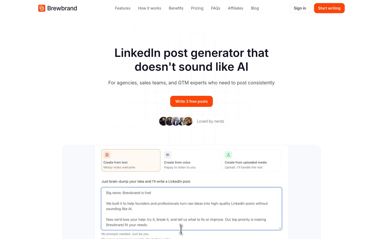 BrewBrand AI homepage preview