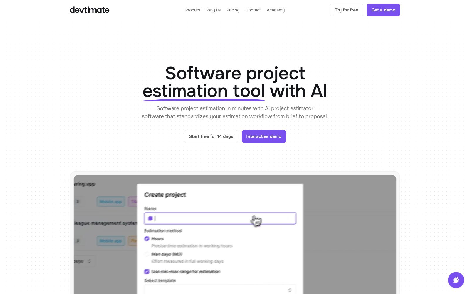 Devtimate homepage preview