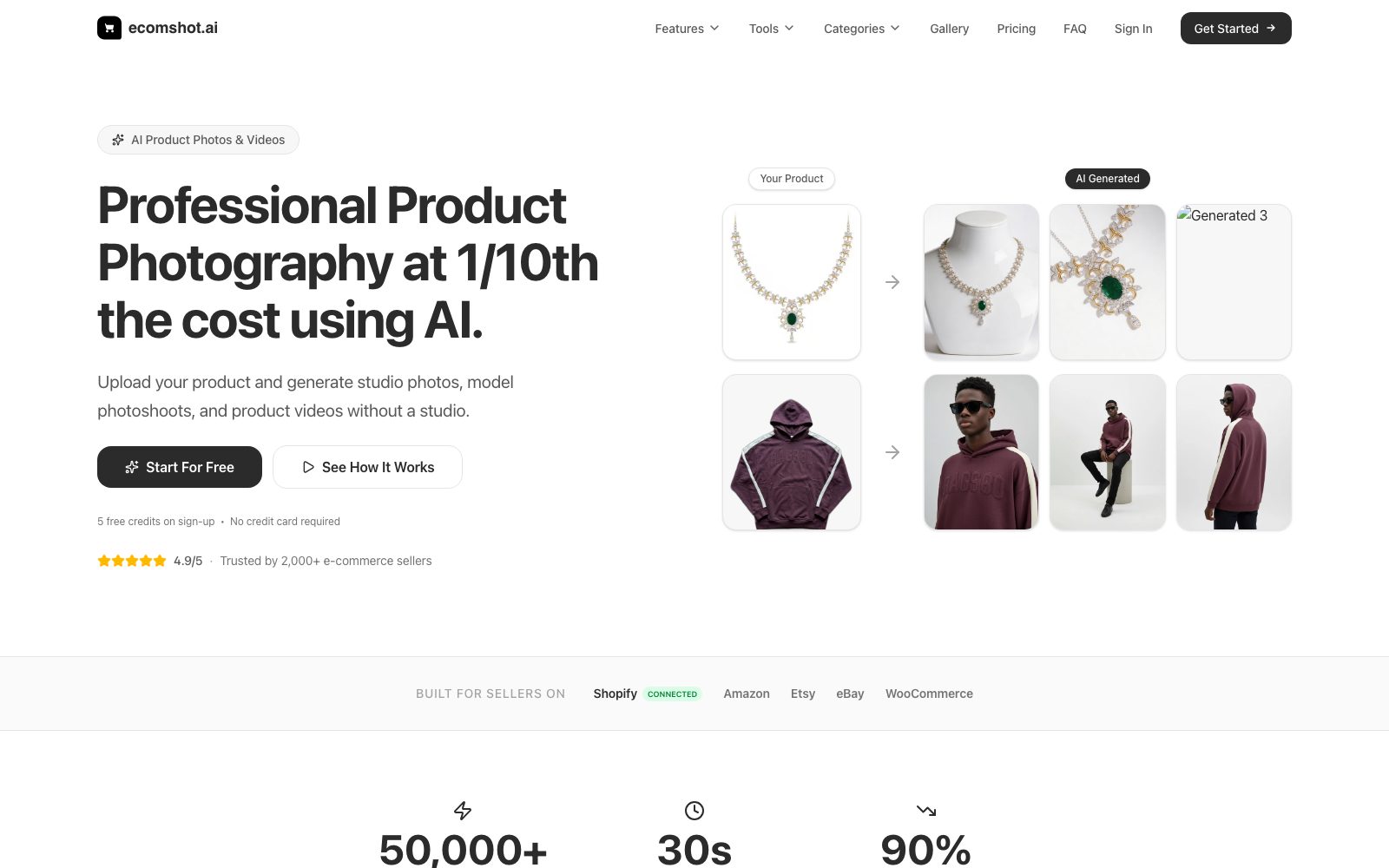 Ecomshot AI homepage preview
