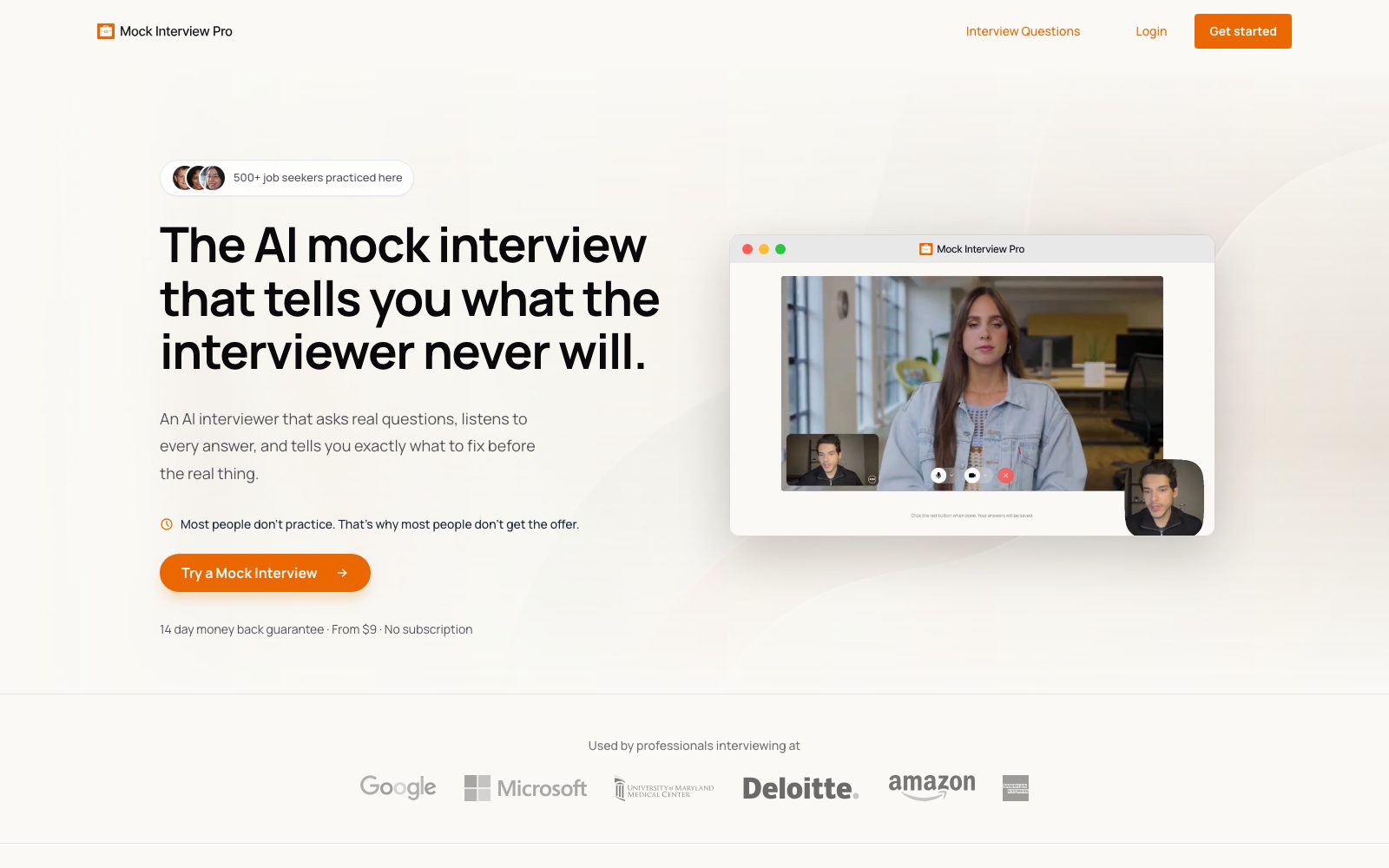 Mock Interview Pro homepage preview