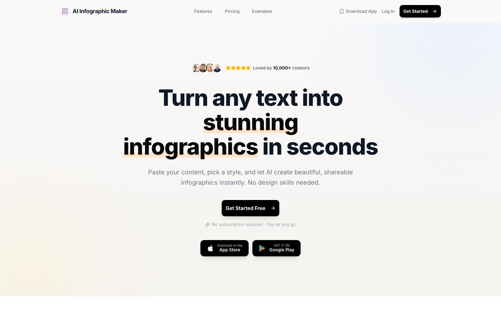Text to Infographic homepage preview